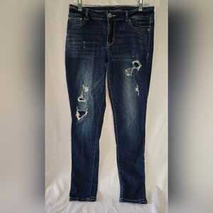 Maurices Dark Blue Distressed Skinny Jeans